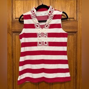 Charter Club Red and Cream Striped Tank Top with Embellished Neckline